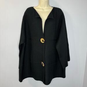 Modern Soul Black Ribbed Knit Poncho Sweater Large Buttons Details Women's 2X